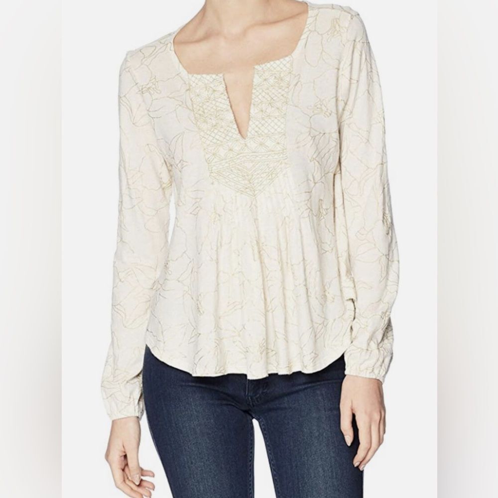 Lucky Brand Cream Floral Peasant Blouse